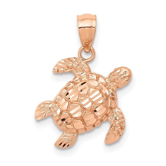 10K Gold Rose Gold Diamond Cut Turtle Pendant - Picture 1 of 4